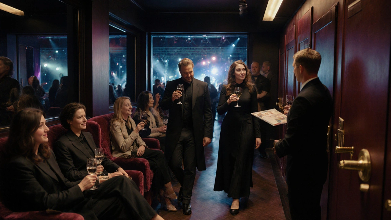 Guests relaxing in exclusive VIP lounge with plush seating and craft beverages.