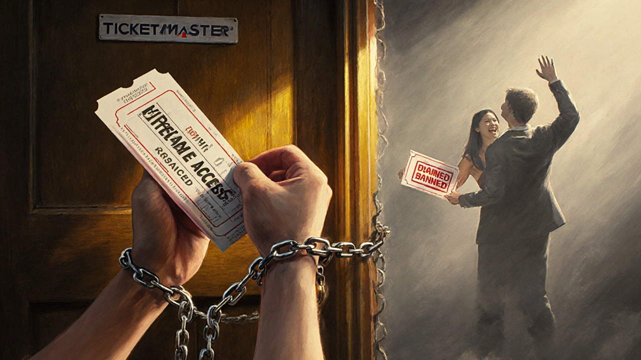 VIP ticket turning into chains as presale access is revoked, friend receives ticket legally