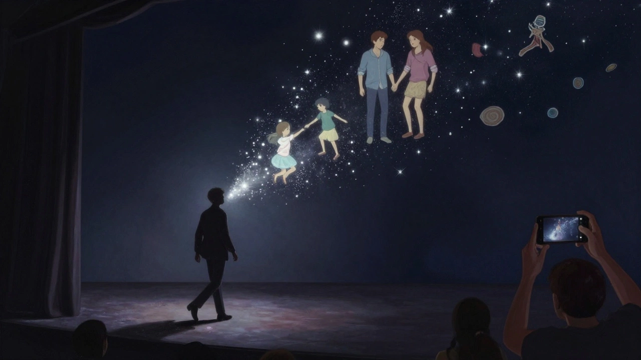 Host walks offstage as memories of the night float upward into the night sky.