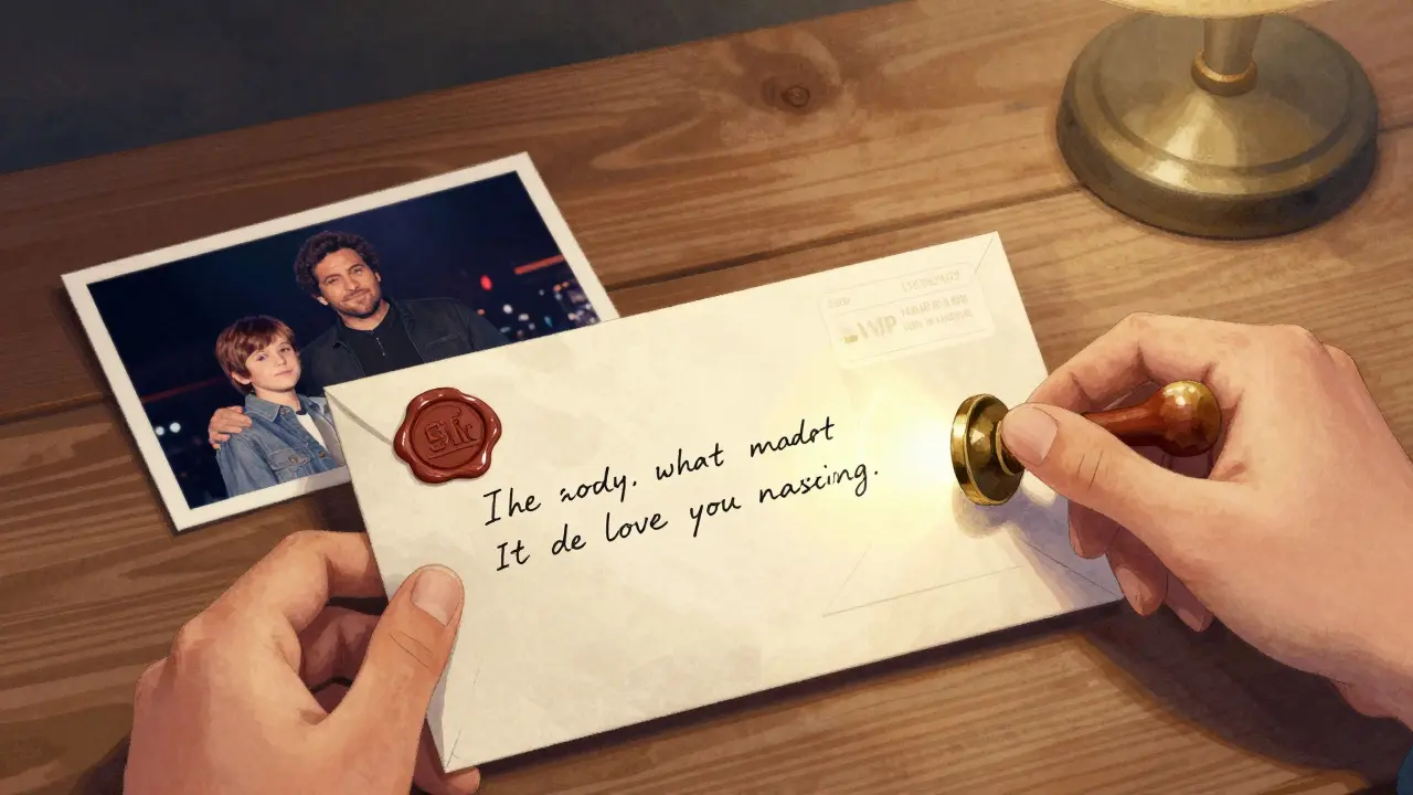 Handwritten letter with concert photo and glowing VIP pass on wooden desk