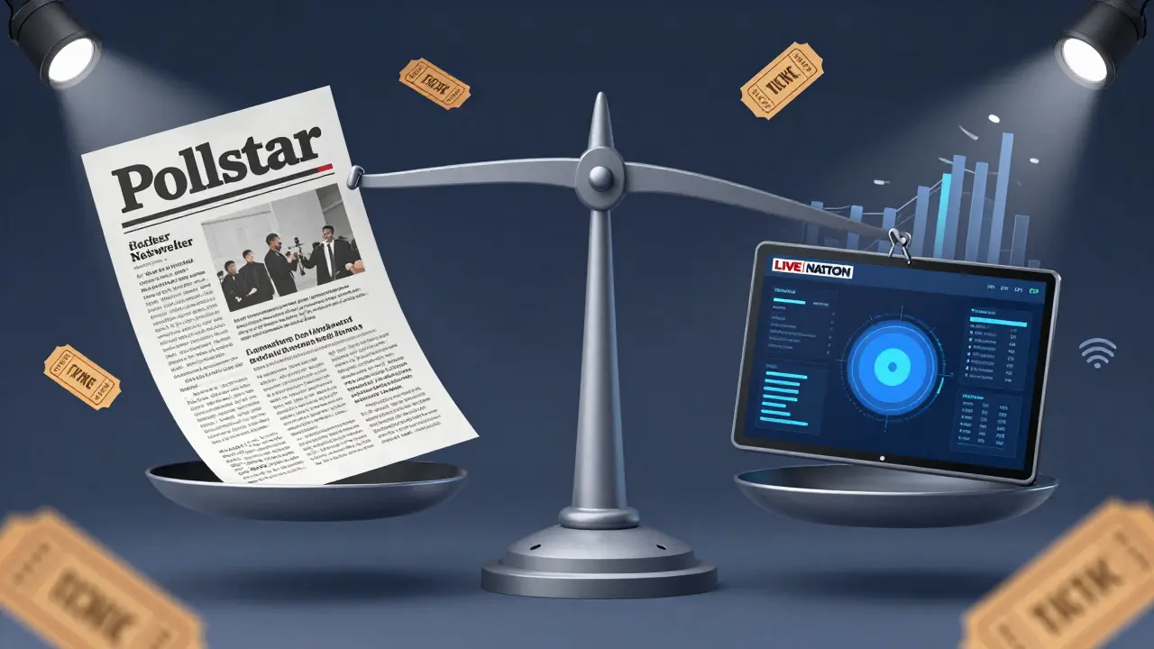 Scale balancing old Pollstar newsletter against digital Live Nation data hub.