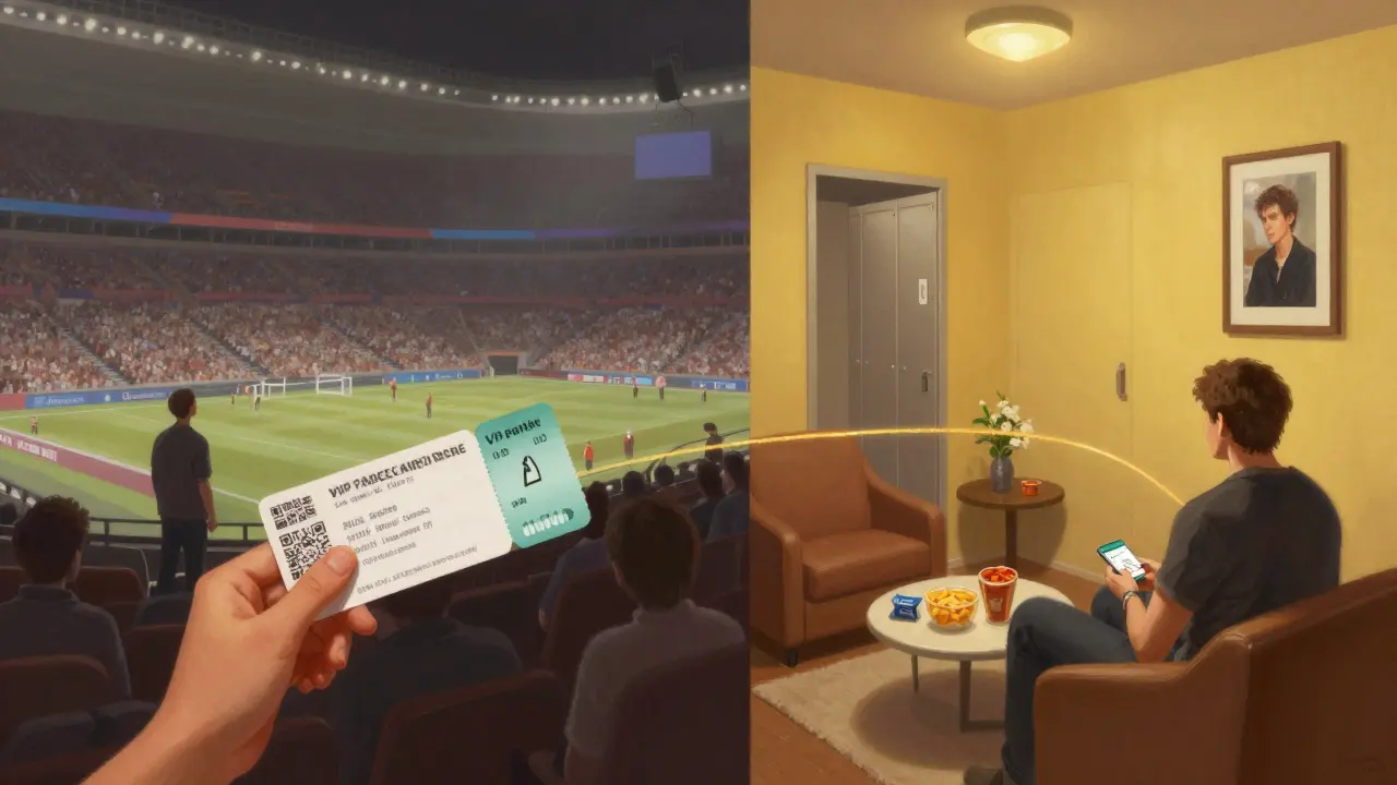 Split image showing contrast between regular and VIP concert experiences.